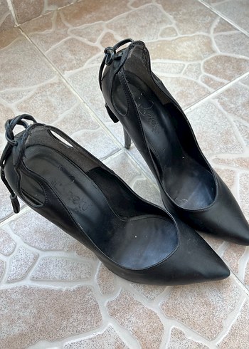 Klasik Siyah Deri Topuklu Stiletto - Görsel 5