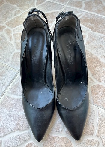 Klasik Siyah Deri Topuklu Stiletto - Görsel 8