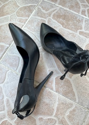 Klasik Siyah Deri Topuklu Stiletto - Görsel 2