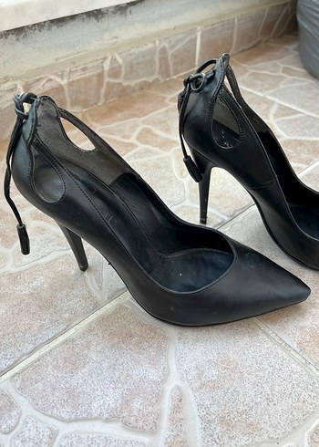 Klasik Siyah Deri Topuklu Stiletto - Görsel 3