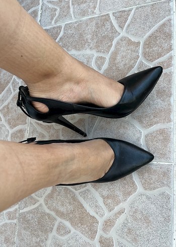 Klasik Siyah Deri Topuklu Stiletto - Görsel 9