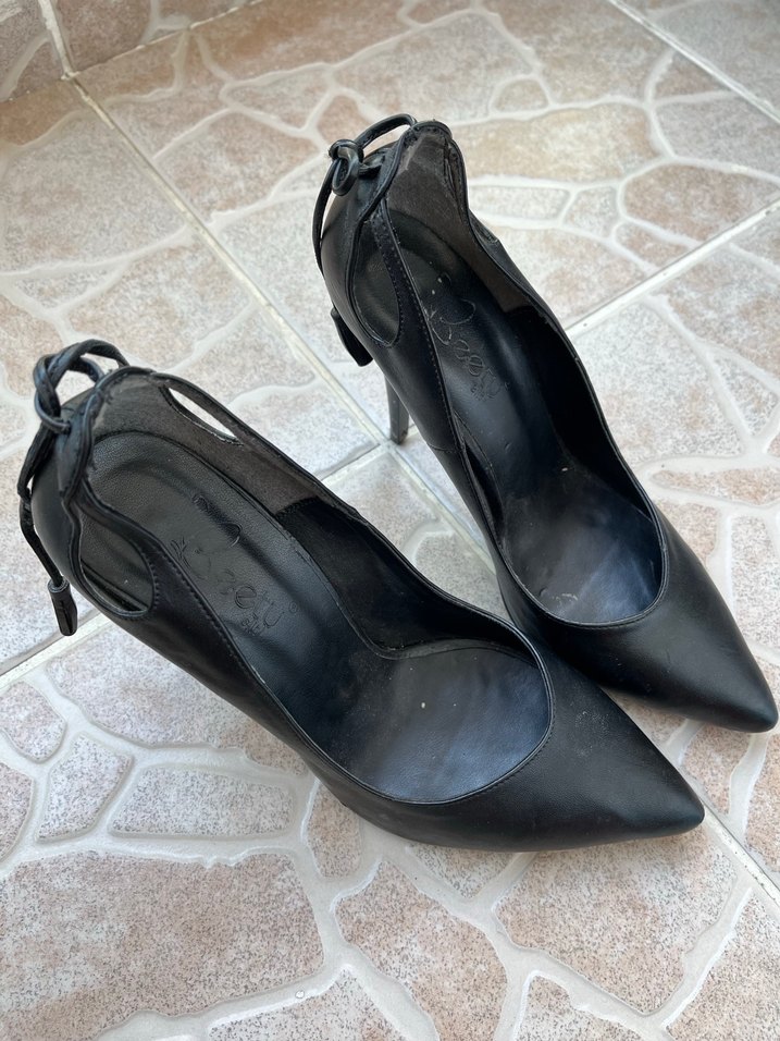 Klasik Siyah Deri Topuklu Stiletto - Görsel 5