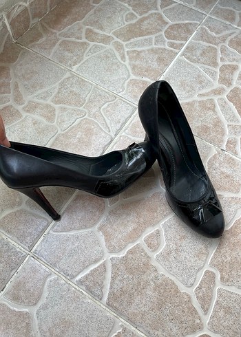 Siyah Deri Stiletto Topuklu Kadın Ayakkabı - Görsel 2