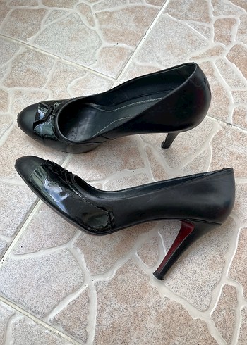 Siyah Deri Stiletto Topuklu Kadın Ayakkabı - Görsel 3