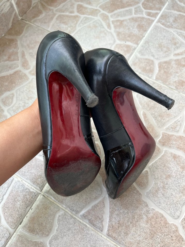 Siyah Deri Stiletto Topuklu Kadın Ayakkabı - Görsel 4