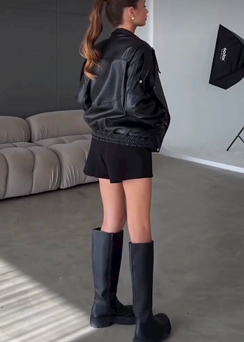 Zara ZARA VİRAL YENİ SEZON YSL Siyah uzun oversize Deri Biker Ceket