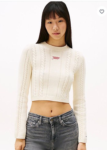 Beyaz TOMMY JEANS YENİ SEZON Örgü Crop Kazak