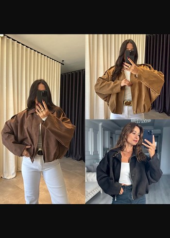 Zara ZARA YENİ SEZON Bej nubuk OVERSİZE Kadın Bomber Ceket