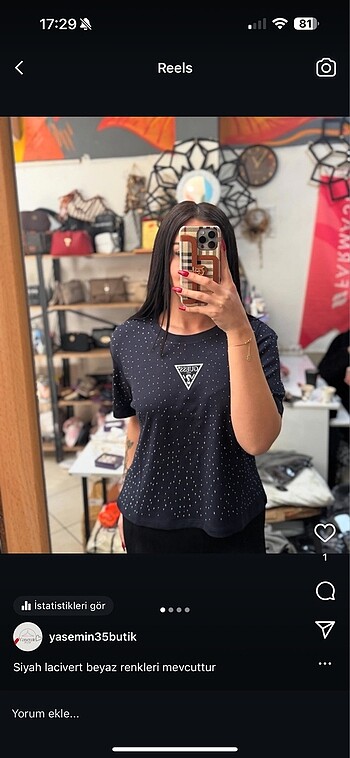 Lacivert taşlı guess tshirt