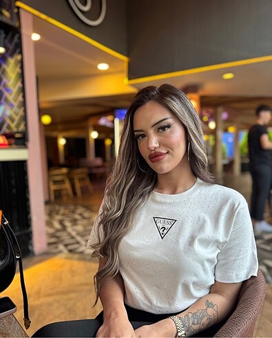 S beden beyaz taşlı tshirt