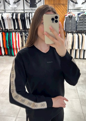 Guess Siyah Baskılı Kadın bol paça eşofman takımı