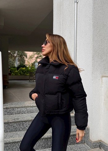 Tommy hilfiger Siyah Mini Puff Ceket Yüksek Yakalı - Görsel 3