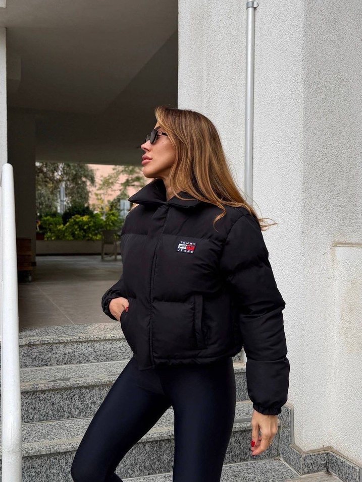 Tommy hilfiger Siyah Mini Puff Ceket Yüksek Yakalı - Görsel 3