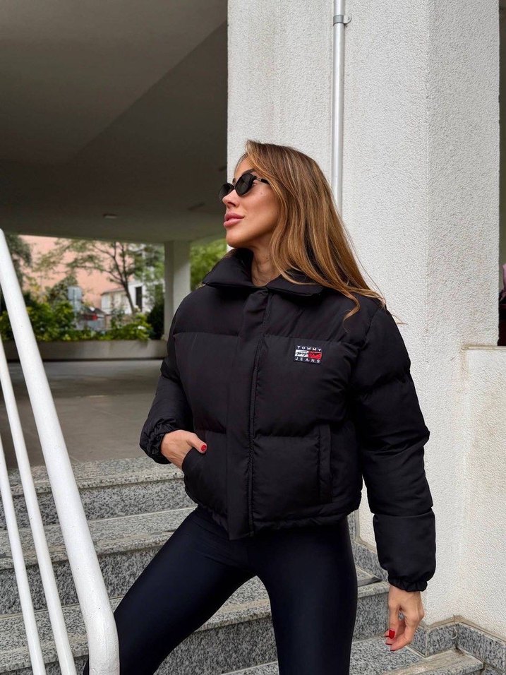 Tommy hilfiger Siyah Mini Puff Ceket Yüksek Yakalı - Görsel 4