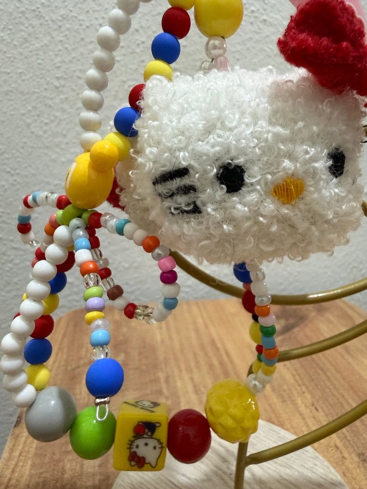 Renkli Boncuklu Bohem Anahtarlık Hello Kitty Çanta Charm - Görsel 2