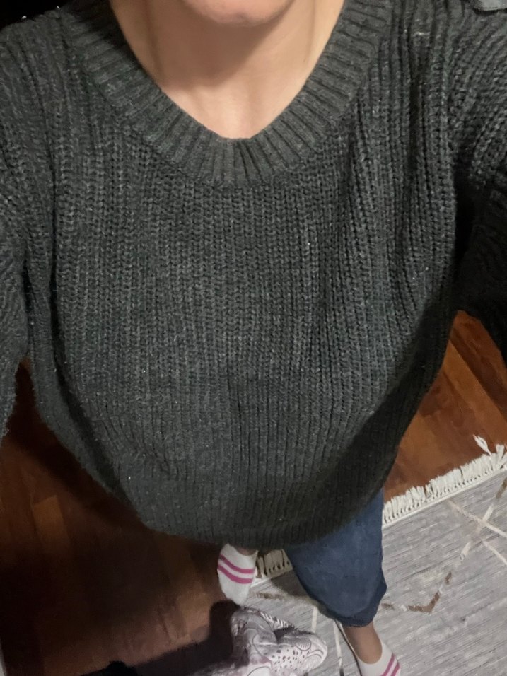 Gri Kadın Triko Salaş Kazak - Görsel 2