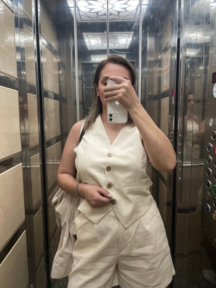 Bej Keten Kadın takım - Görsel 3