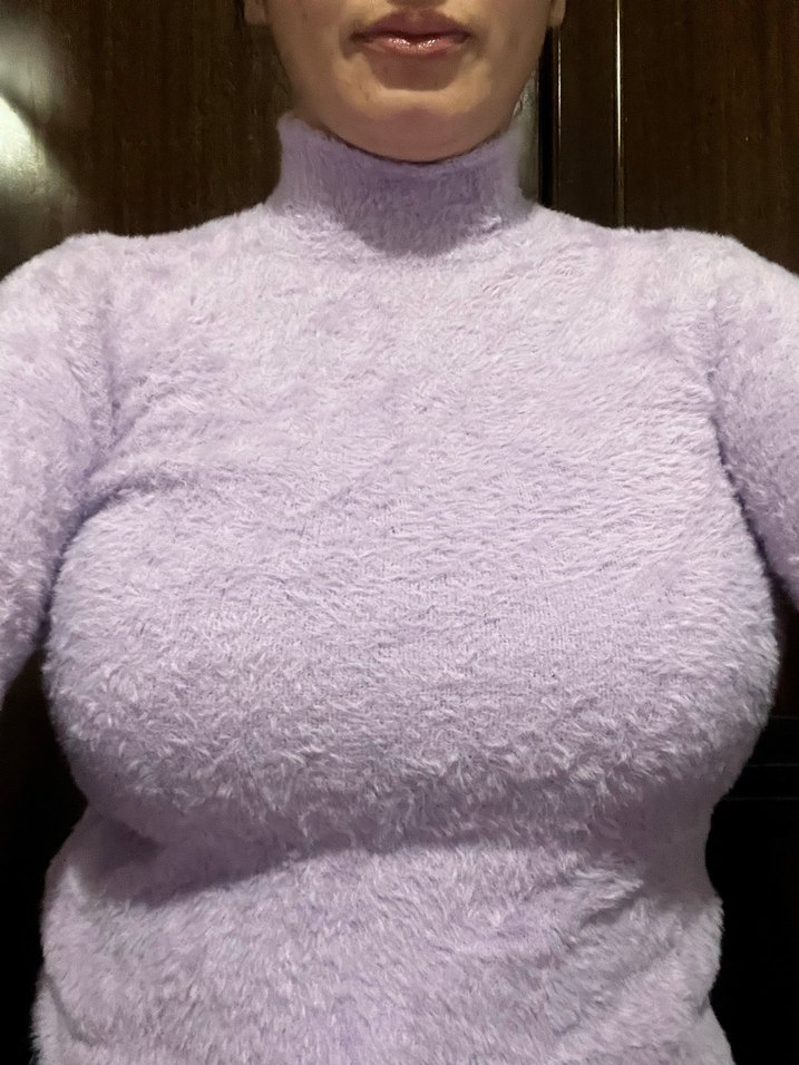 Mor Yüksek Yaka İnce Örgü Kazak - Görsel 2