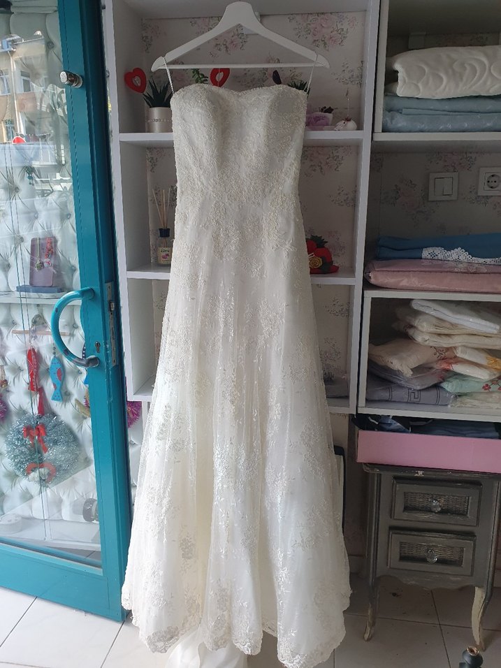 Dantel Detaylı Straplez A Kesim Gelinlik - Görsel 2