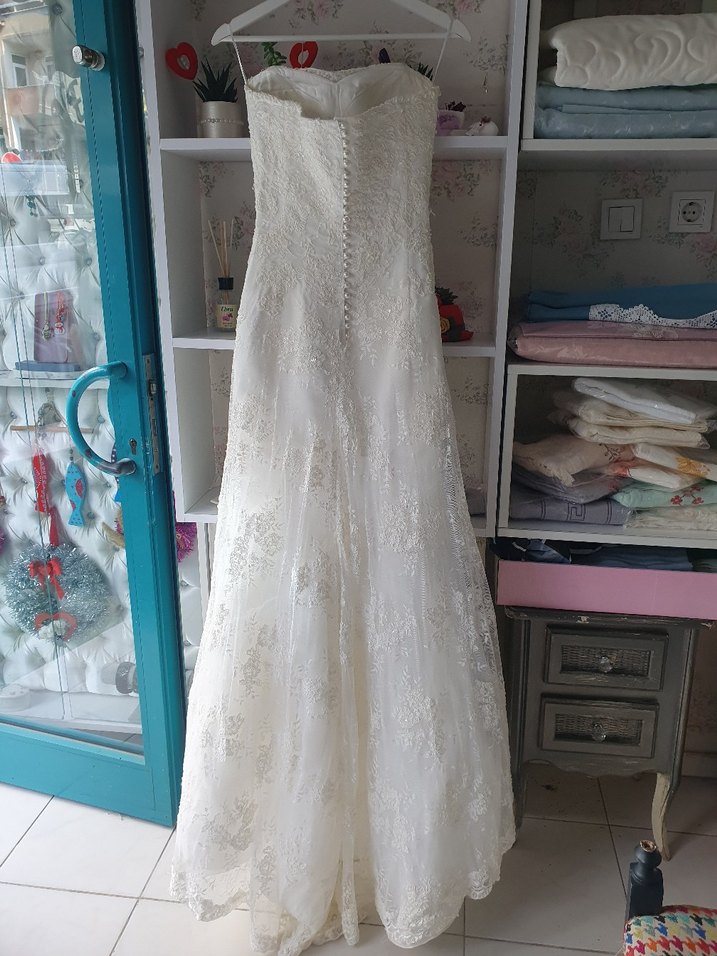 Dantel Detaylı Straplez A Kesim Gelinlik - Görsel 3