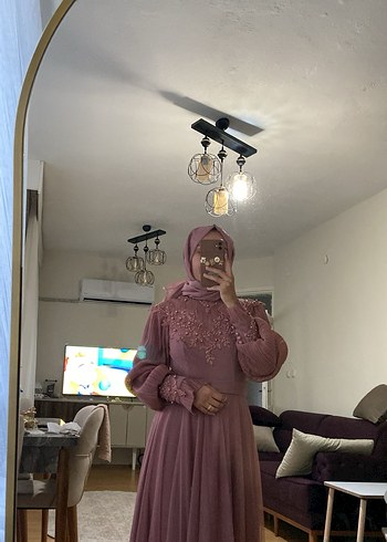 Mor Nakışlı Uzun Bohem Tesettür Elbise