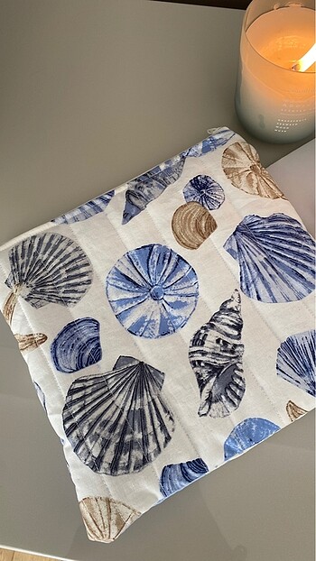 Beden mavi Renk İki Taraflı Patchwork Makyaj Çantası/El Çantası