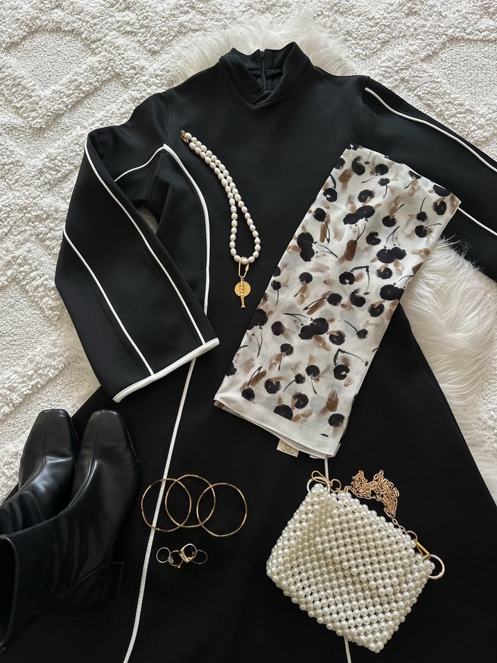 Drapeli Siyah Uzun Kadın Elbise - Görsel 4