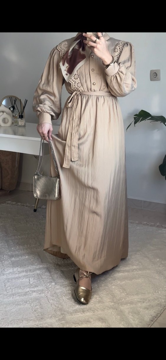 Bej Bohem Uzun Transparan Elbise - Görsel 3