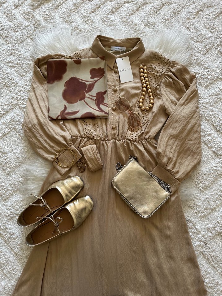 Bej Bohem Uzun Transparan Elbise - Görsel 4