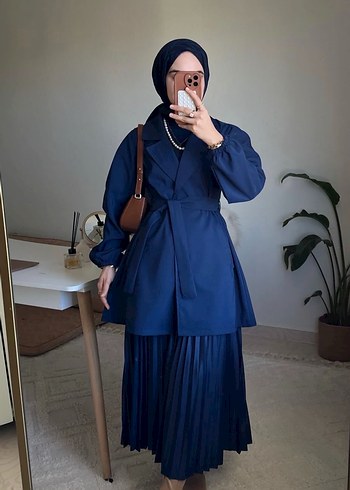 Kadın Lacivert Kuşaklı Uzun Kollu Trençkot - Görsel 2