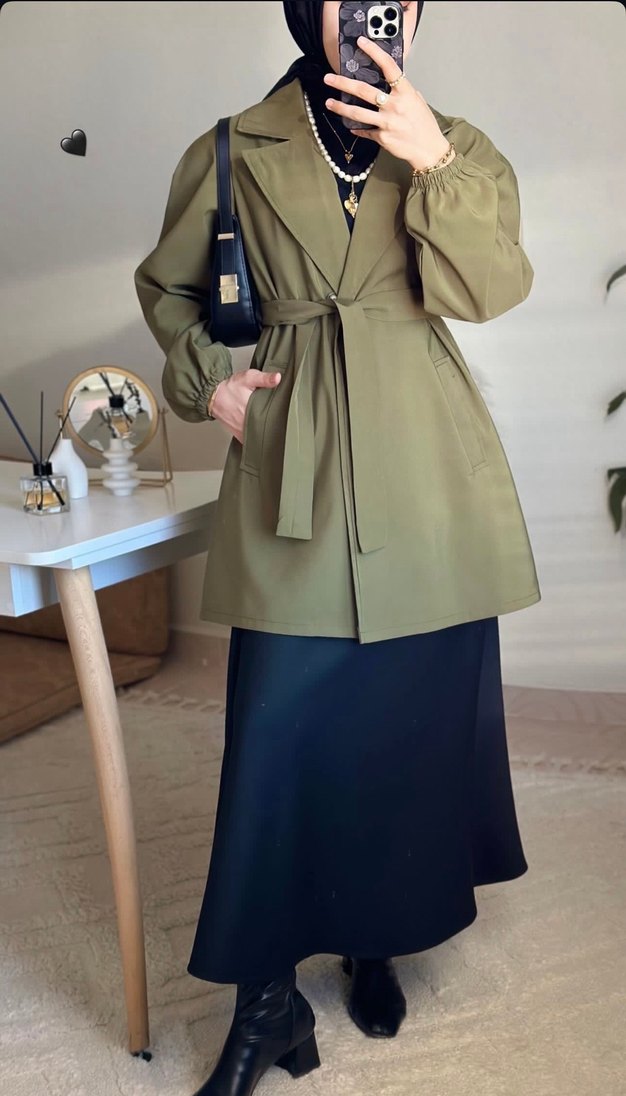Kadın Haki Kuşaklı Midi Trençkot - Görsel 2