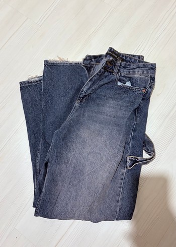 Gri Bağcıklı Salaş Kadın Kot Pantolon