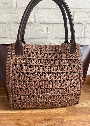 Kahverengi Örgü Deri Çanta - Görsel 5
