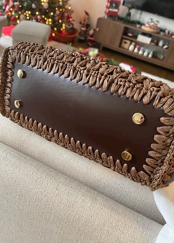 Kahverengi Örgü Deri Çanta - Görsel 3