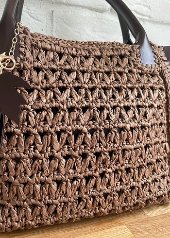 Kahverengi Örgü Deri Çanta - Görsel 7