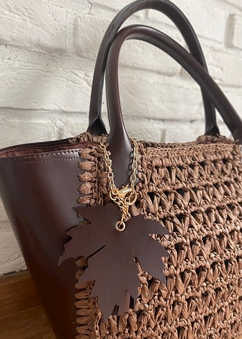 Kahverengi Örgü Deri Çanta - Görsel 6