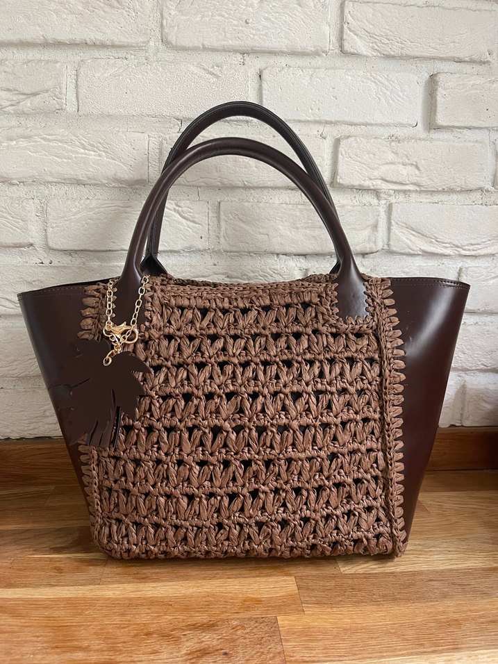 Kahverengi Örgü Deri Çanta - Görsel 2