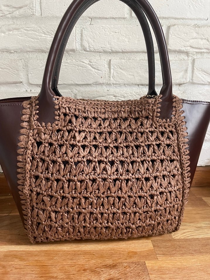 Kahverengi Örgü Deri Çanta - Görsel 5