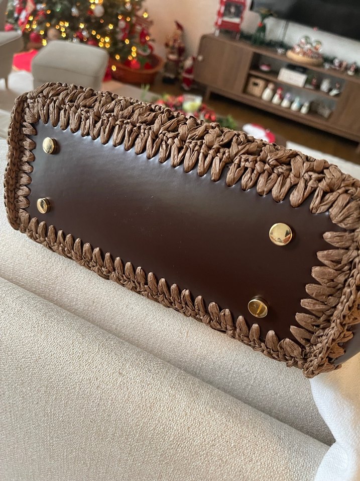 Kahverengi Örgü Deri Çanta - Görsel 3