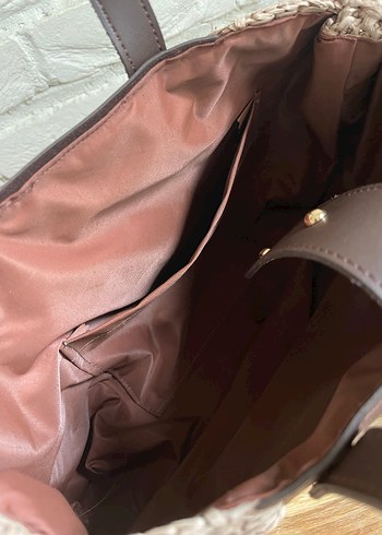 Kahverengi Örgü Deri Çanta - Görsel 6