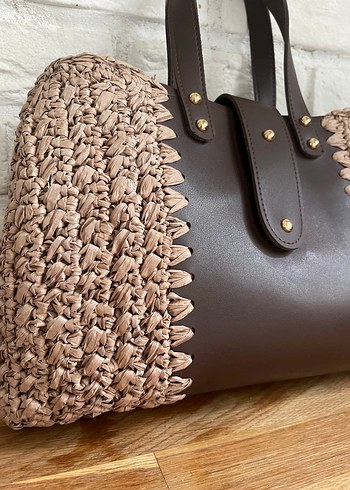 Kahverengi Örgü Deri Çanta - Görsel 4