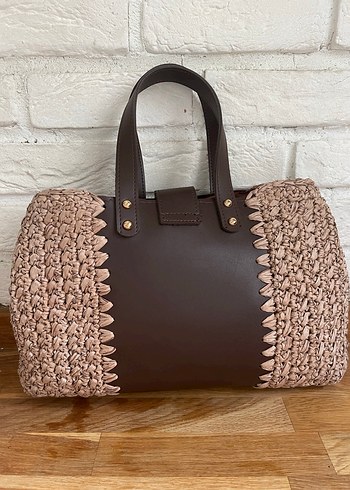Kahverengi Örgü Deri Çanta - Görsel 3