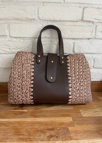 Kahverengi Örgü Deri Çanta - Görsel 2