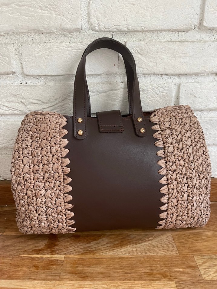 Kahverengi Örgü Deri Çanta - Görsel 3