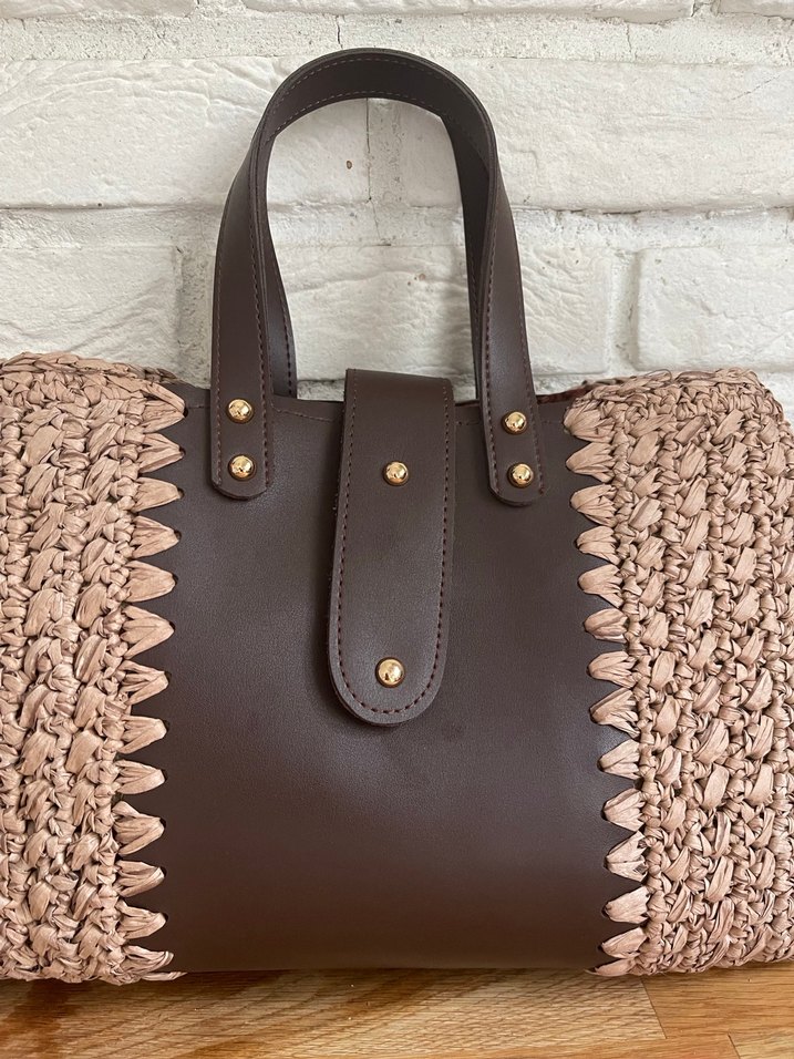 Kahverengi Örgü Deri Çanta - Görsel 5