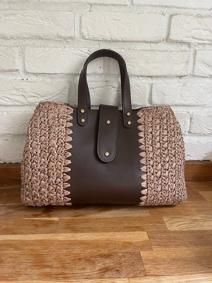 Kahverengi Örgü Deri Çanta - Görsel 2