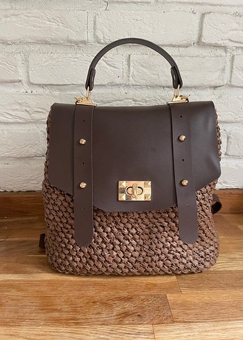 Kahverengi Örgü Deri Sırt Çantası - Görsel 5