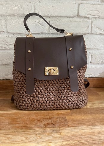 Kahverengi Örgü Deri Sırt Çantası - Görsel 6