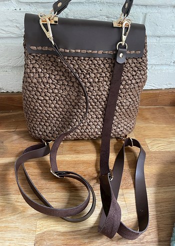 Kahverengi Örgü Deri Sırt Çantası - Görsel 2