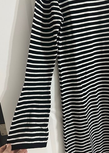 Uzun Kollu Siyah Çizgili Kadın Elbise - Görsel 2